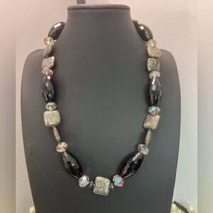 Donna Dressler Pyrite AB & Black Glass Bead Necklace w/925 Clasp 21” D5